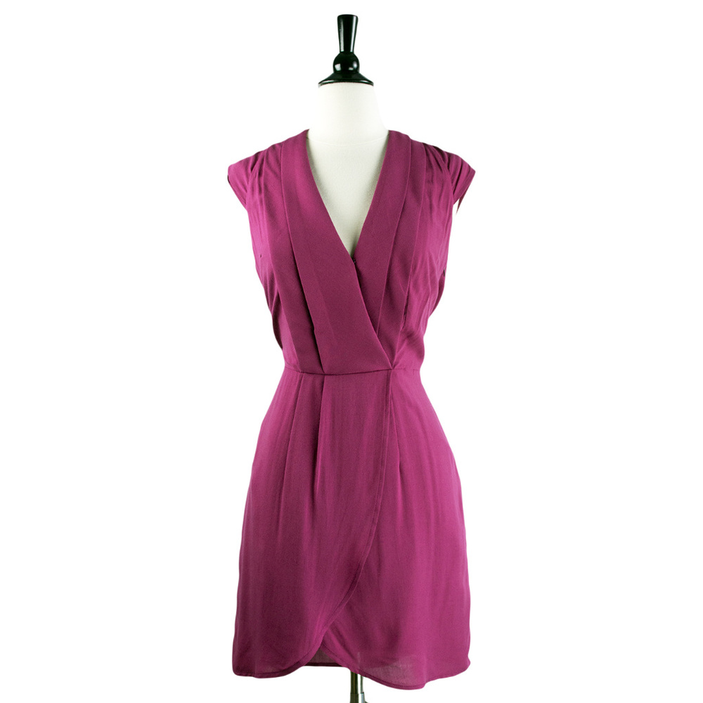 LAVAND Pleat Wrap Front Fuschia Dress, NWT